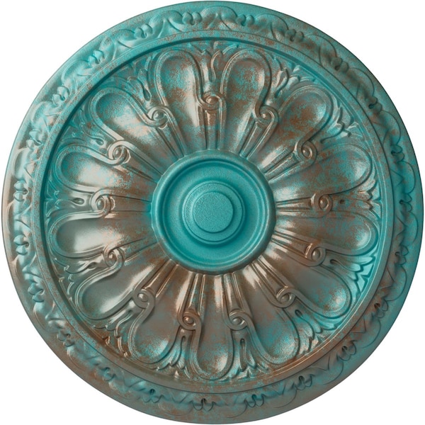 Ekena Millwork Kirke Ceiling Medallion (Fits Canopies up to 3 3/4"), 15 3/4"OD x 5/8"P, Copper Green Patina CM16KICGS - main